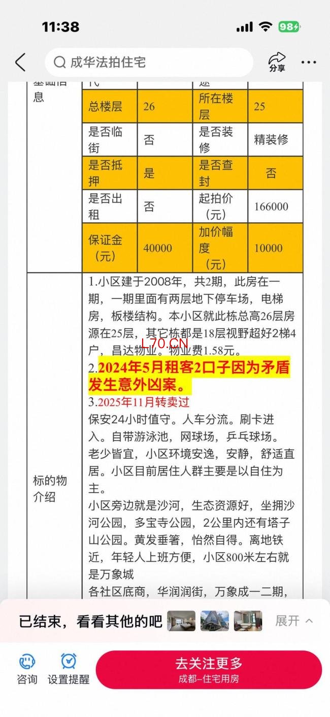 成都凶宅第三次拍卖拍出98.6万 历经三次转手终成交