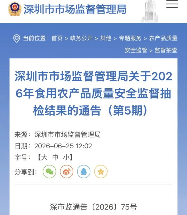 深圳抽检曝光：华润万家、沃尔玛、永辉多款果蔬农残超标
