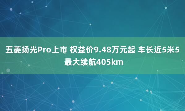 五菱扬光Pro上市 权益价9.48万元起 车长近5米5 最大续航405km
